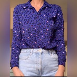 Sugarhill Brighton Long Sleeve Collar Purple Pink Animal Print Size 10 Women